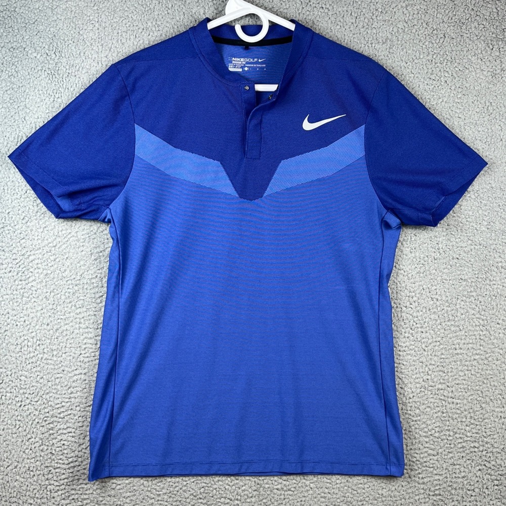 Nike Golf Modern Fit Dri-FIT Blade Collar Blue snap Polo Shirt 833151-512 Mens L